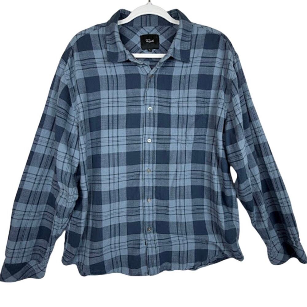 Rails Wyatt Plaid Flannel Shirt Mens XL Steel Blue Gray Soft Knit Long Sleeve